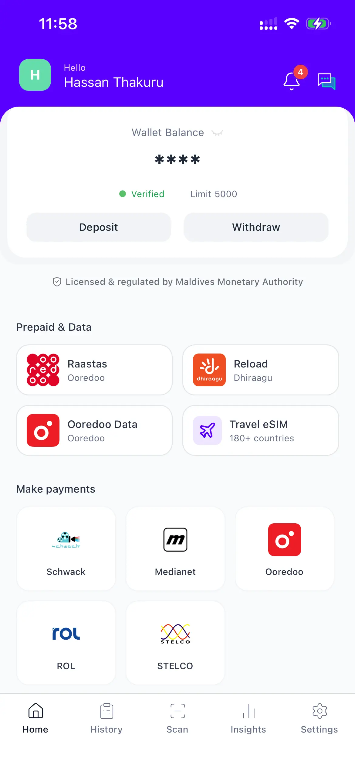 Schwack sits in the Make payments section of the Payer home screen.